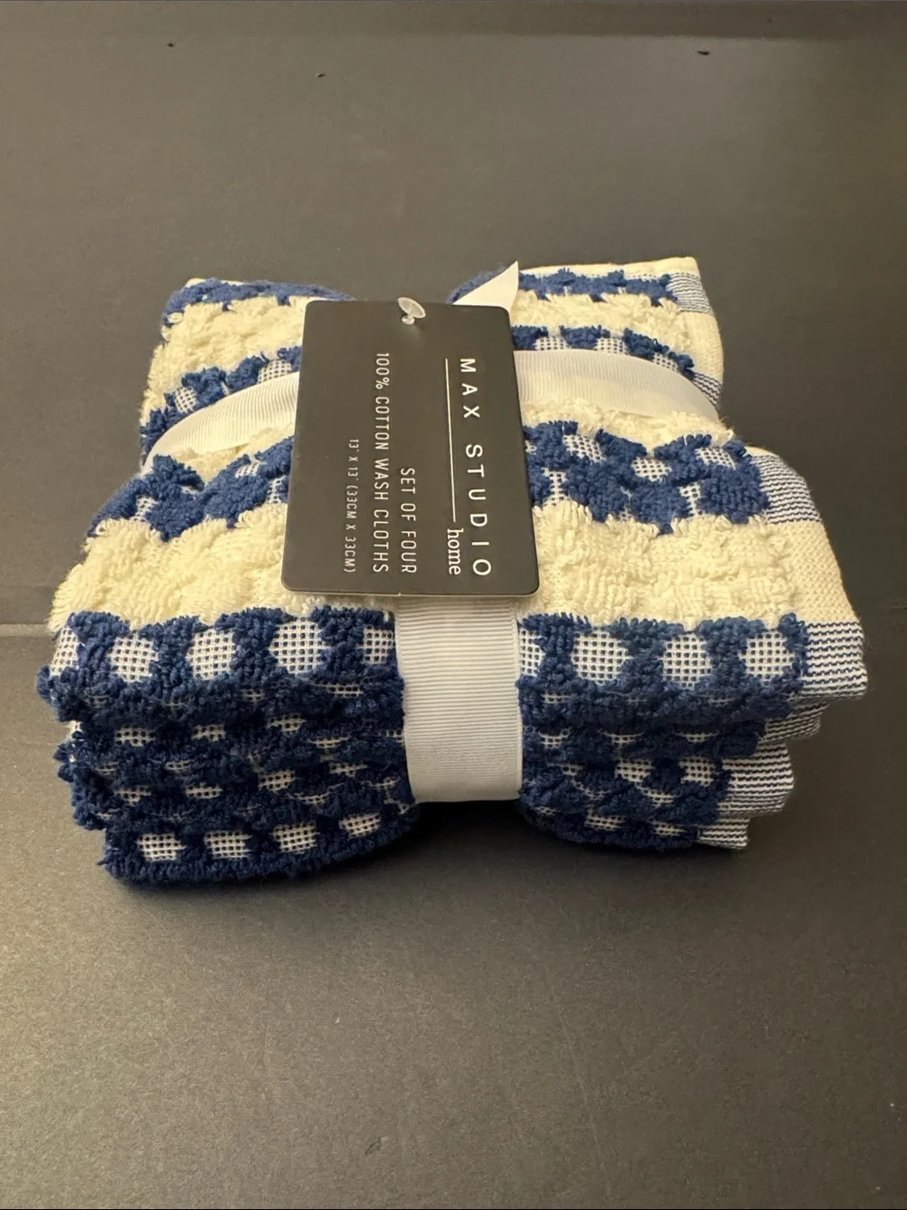 8pc MAX STUDIO 100% Cotton Textured Bath Towel Set - Blue/Off White